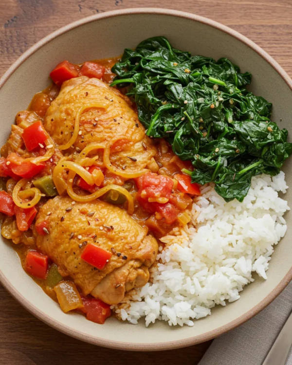 Rice with Vegetables and Stewed Chicken